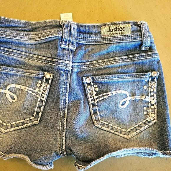 2 pair of Justice Girl's Cut Off Denim Shorts w/ Front Zippers - Girls Size 10 - Picture 5 of 8